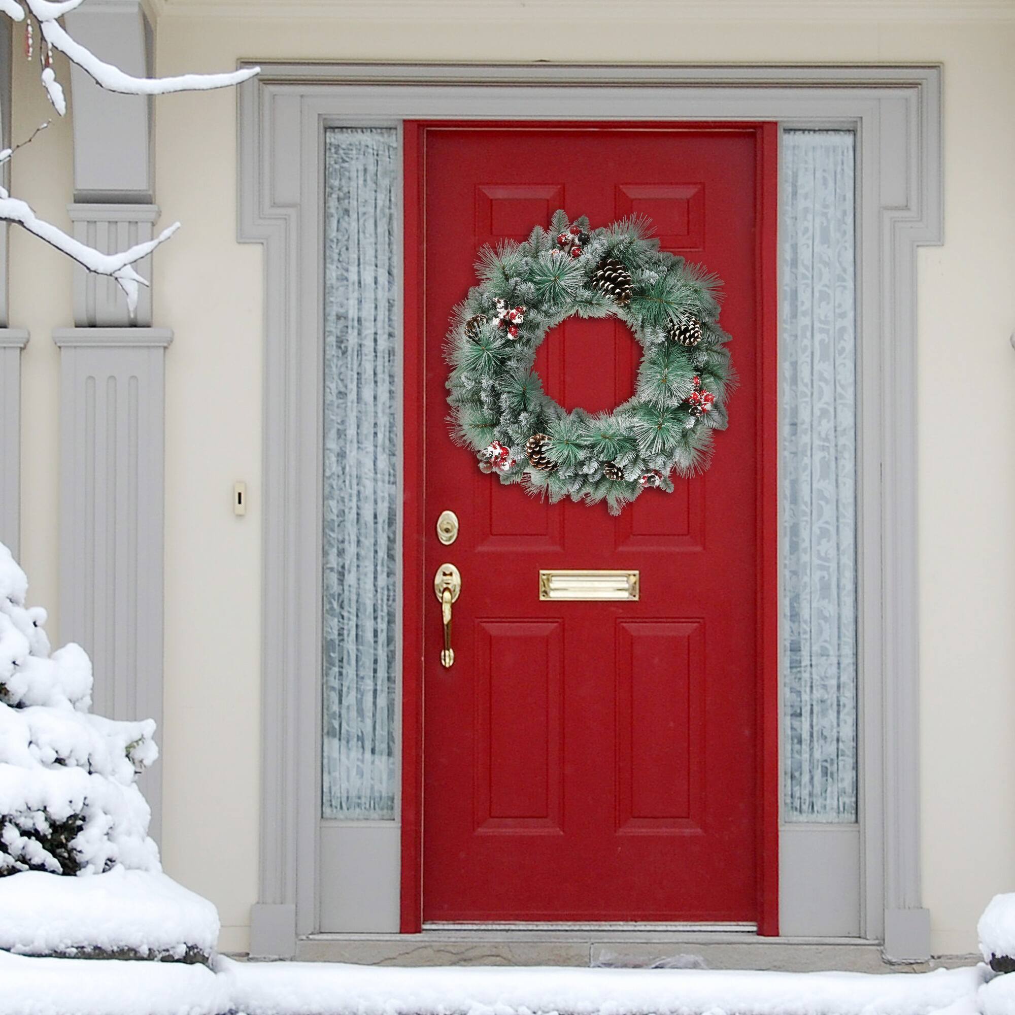6 Pack: 24" Glitter Pine, Cones & Red Berries Wreath